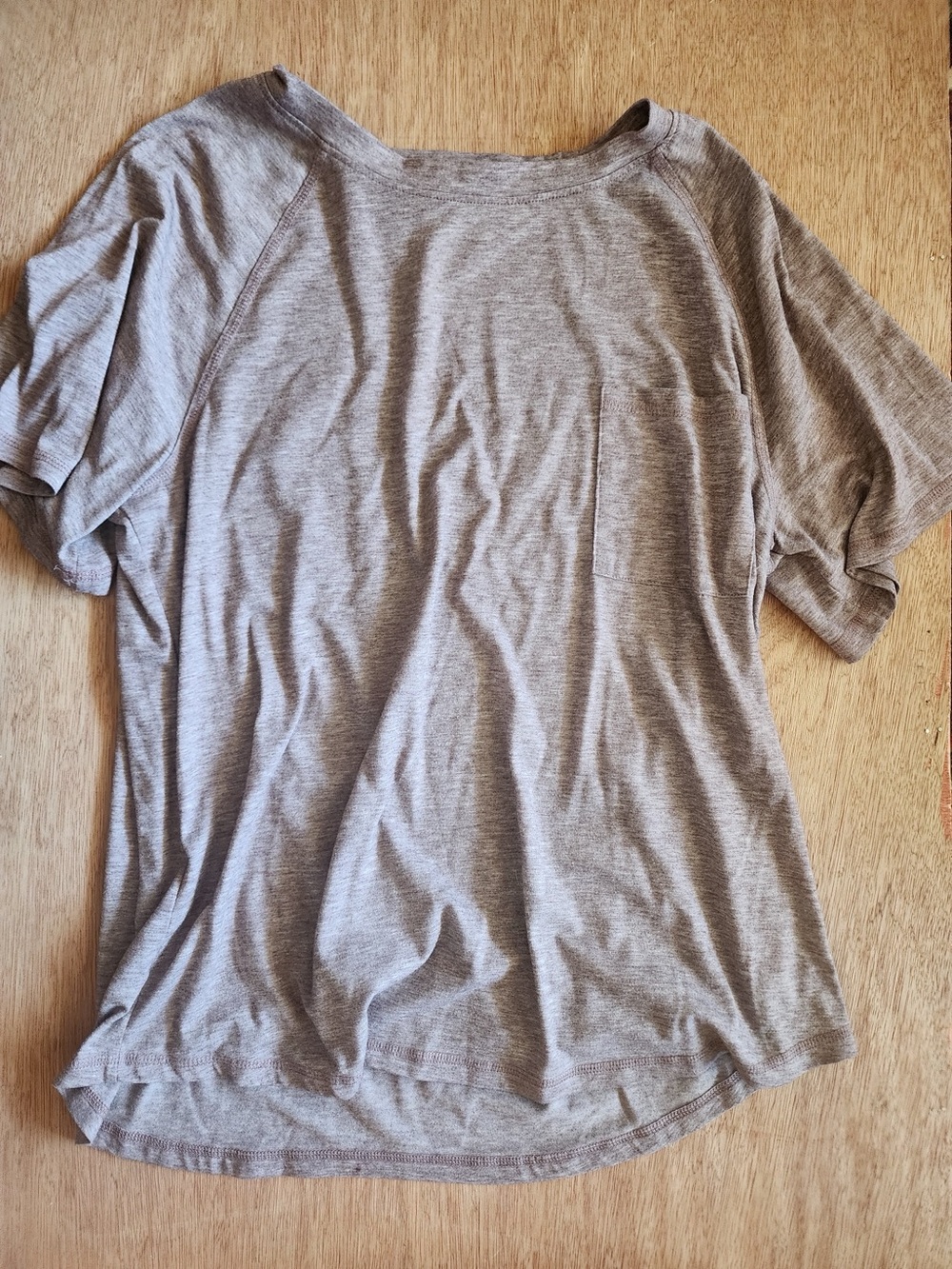 Basic Heather Beige Pocket Tee Short Sleeve Crew Neck Top